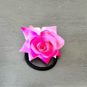 Pink Barbie 2" Rose Silk Flower Floral Alligator Hair Clip Brooch Elastic Tie